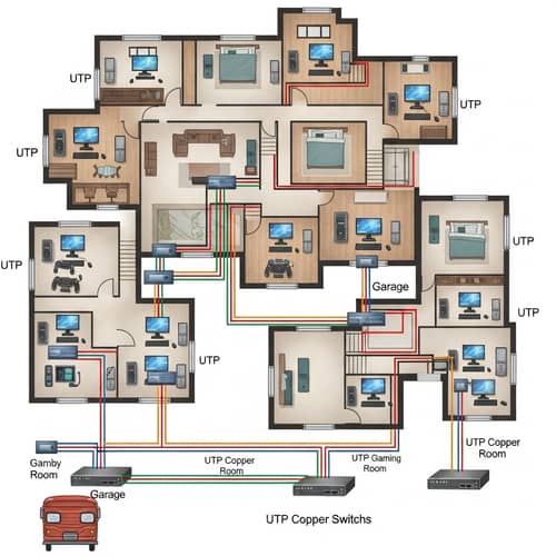 Luxurious Mansion with Networked Computers in Every Room