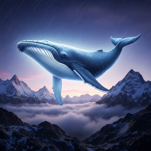Colossal Blue Whale Amidst Mountainous Terrain - Enchanting Scene