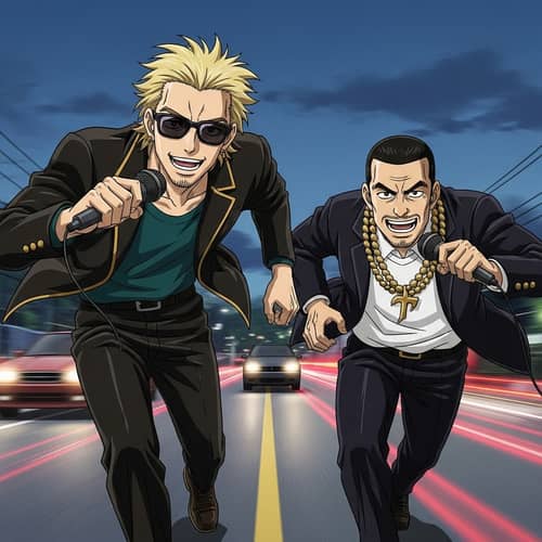 Anime-inspired Street Race between Unique Fashion Icon and Lyrical Genius