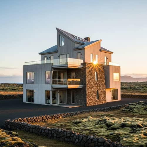 Innovative Design of Three-Floor Building in Icelandic Landscape