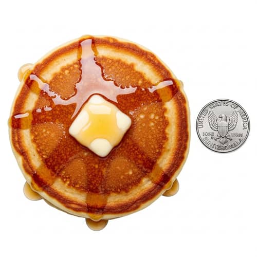 Perfectly Cooked Golden Pancake with Butter and Maple Syrup
