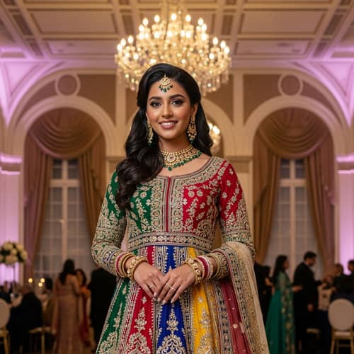 Elegant South Asian Woman in Ornate Dress | Grand Celebration Style