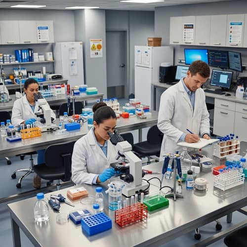 Modern Hospital Laboratory with Female Scientist Examining Specimen