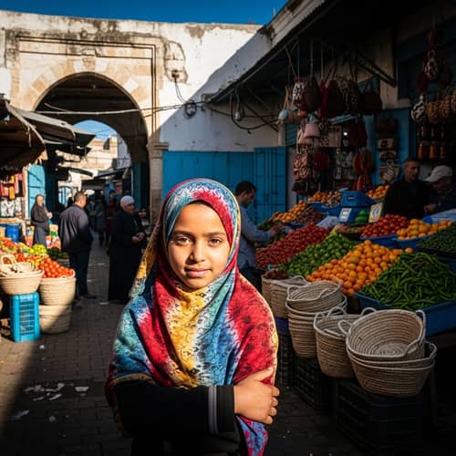 Colorful Hijab Fashion at Vibrant Local Marketplace in Algeria