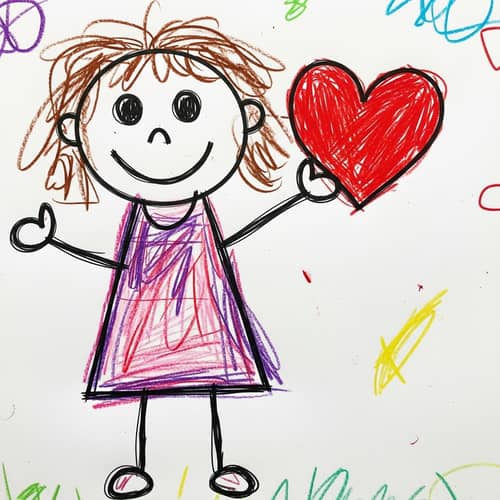 Handmade Child Art: Little Girl Holding Heart Drawing