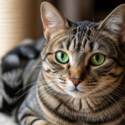 Detailed Fur Patterns and Sparkling Eyes: Close-Up of Domestic Cat