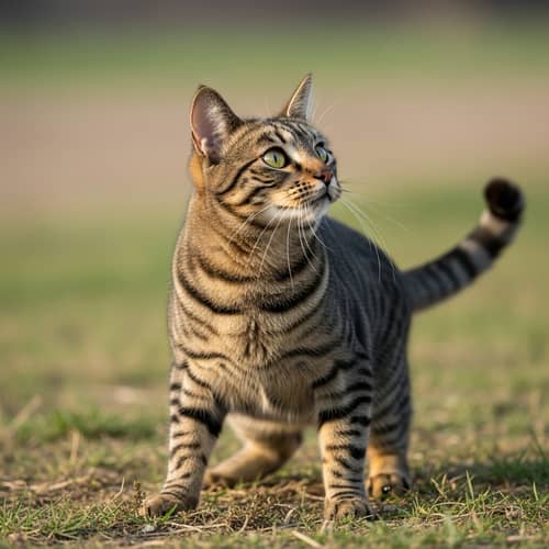 Curious Domestic Cat in Natural Environment - Ready to Pounce