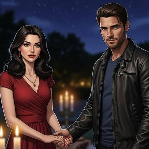 Fashionable Woman in Red Dress with Rugged Man - Romantic Scene