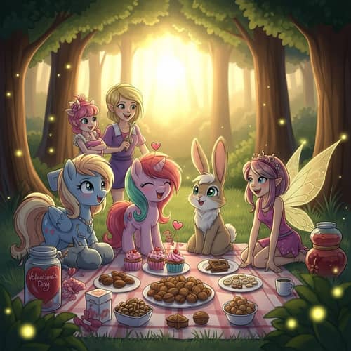 Enchanting Valentine's Day Picnic with Pony, Rabbit, Fairy, and Friends