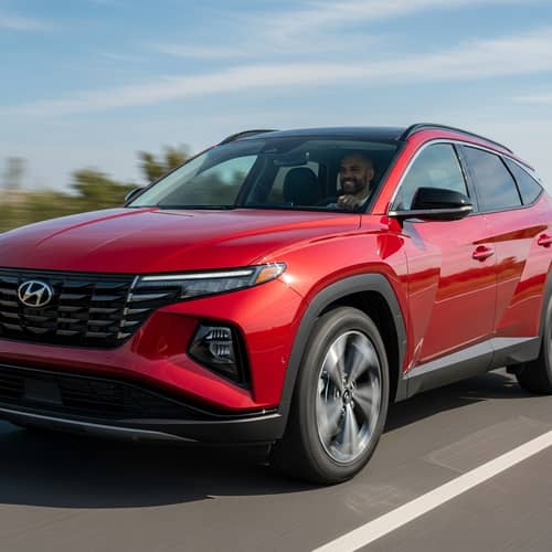 Tucson 2024 Vehicle - Glossy Red Car on Smooth Road