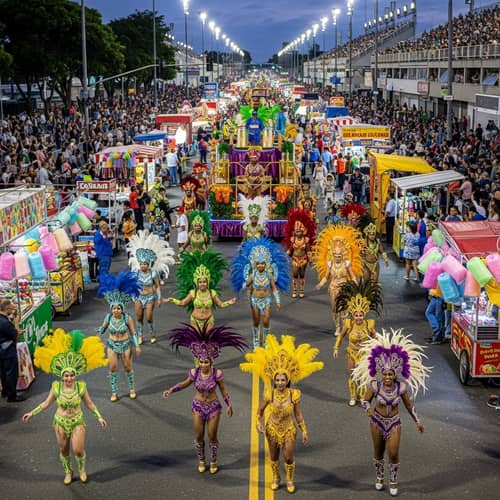Colorful Carnival Celebration with Costumes and Floats
