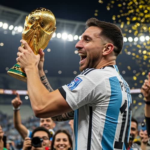 South American Soccer Player With World Cup Trophy | Number Ten Jersey
