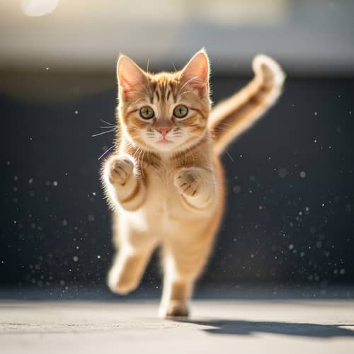 Playful Domestic Cat - Ginger Fur & Green Eyes