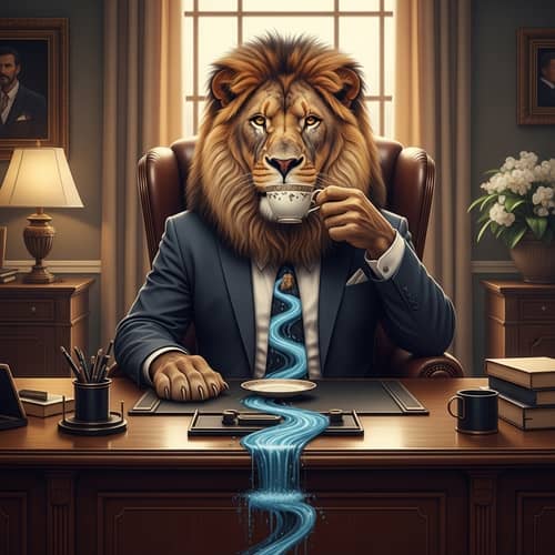 Majestic Lion Boss | Business Suit, River Tie | Professional Setting