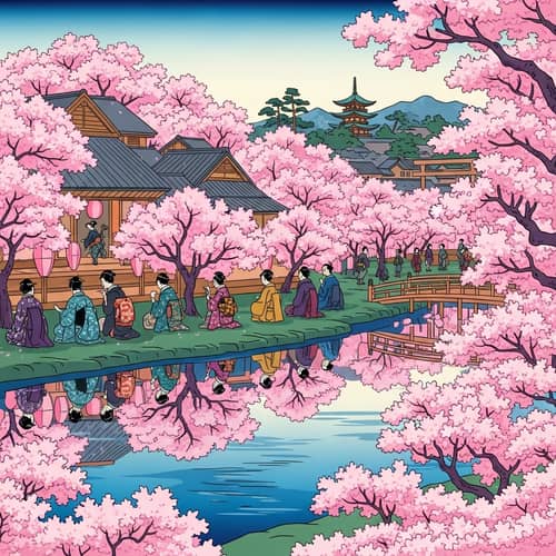 Cherry Blossom Festival Art - Edo Period Style