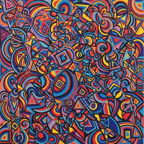 Bold Abstract Painting with Swirls & Optical Illusion Effect