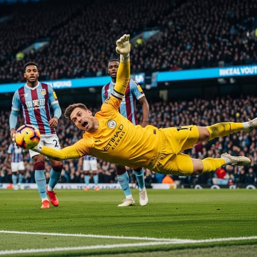Intense Soccer Match with English Team Goalkeeper