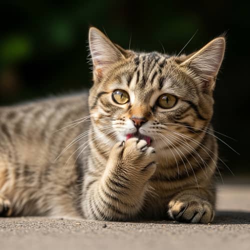 Furry Feline Relaxing in Sunlight | Lazing Cat with Playful Curiosity