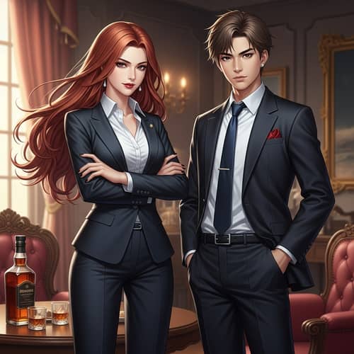 Stylish Mafia Duo: Red-Haired Female & Asian Male Commanders