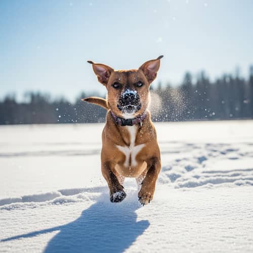 Playful Dog Enjoying Winter Snow | Joyful Scampering Scene