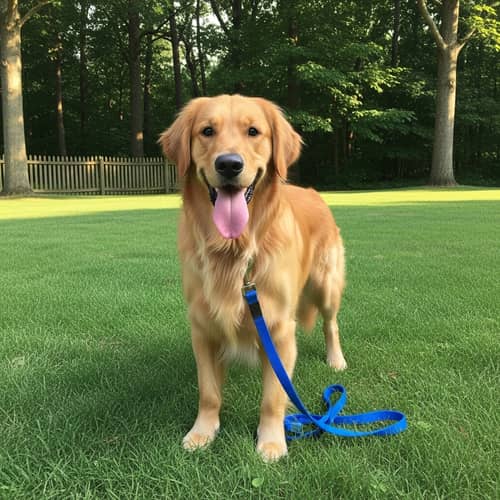 Friendly Golden Retriever Enjoying Sunny Afternoon on Green Lawn