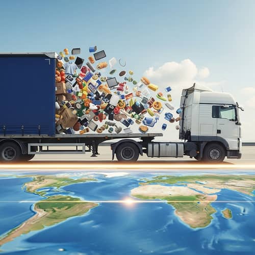Global Distribution: Semi-Truck Crossing Equator with Unbranded Goods