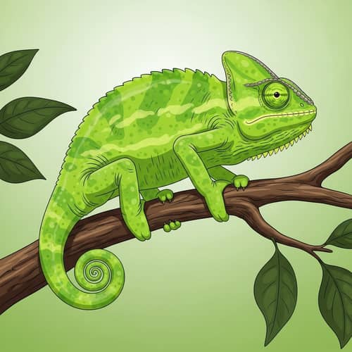 Green Chameleon Sitting on Four Legs - Exotic Reptile Image