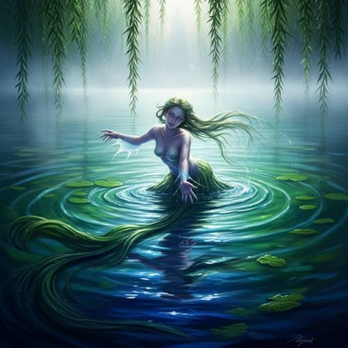 Mystical Water Nymph Emerging from Tranquil Lake