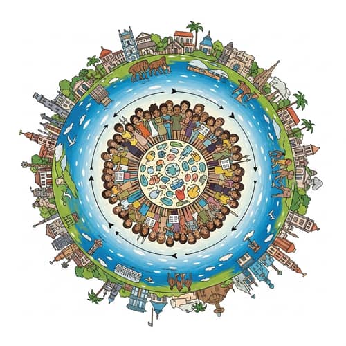 Transformation of Society Through the Ages - Detailed Illustration
