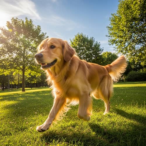Detailed Image of Playful Dog with Glossy Fur in Grassy Park