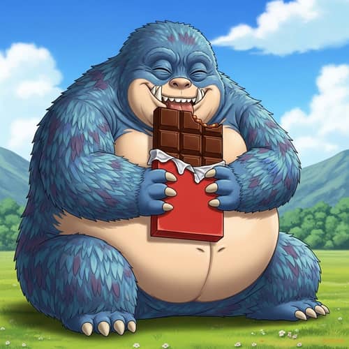 Joyful Ton Monster Enjoys Rich Chocolate Bar | Amusing Scene