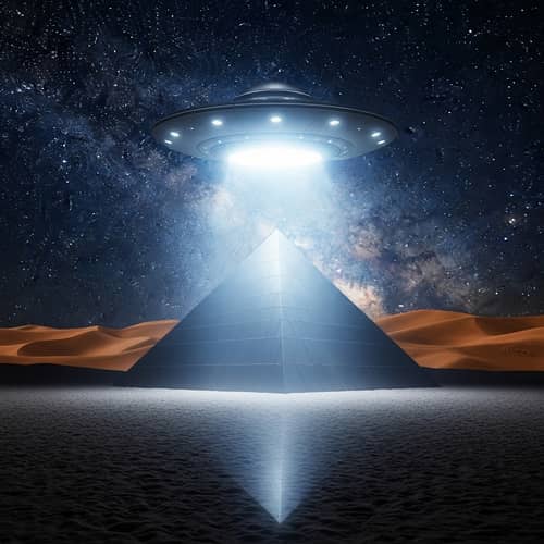 UFO Hovering Over Pyramid | Mystical Night Scene