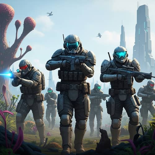 Futuristic Battle Royale Combat in Alien Landscape