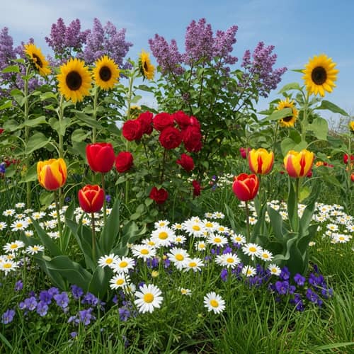 Vibrant Flowers - Tulips, Sunflowers, Roses, Lilacs, Daisies & Violets