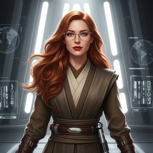 Woman Jedi with Copper-Red Hair and Glasses
