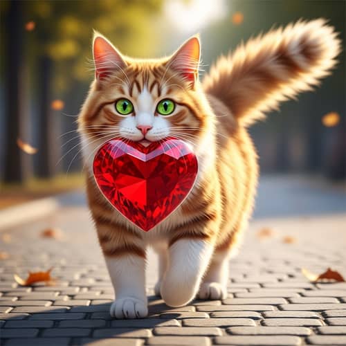 Adorable Fluffy Feline with Heart | Proud Feline with Red Heart