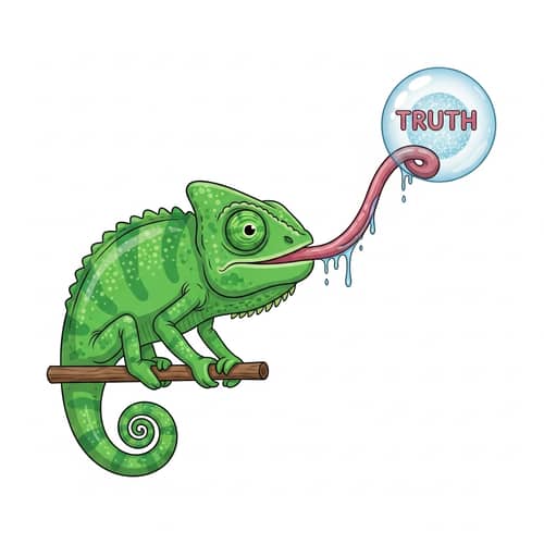 Colorful Chameleon Catching Truth - Cartoon Style Illustration