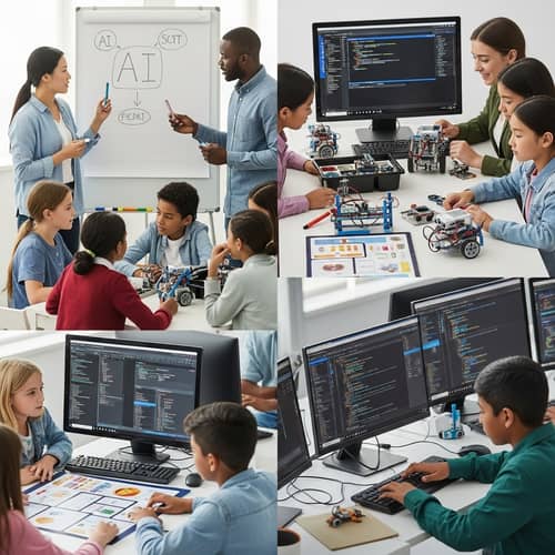 Diverse Kids Learning AI, Robotics & Coding | Engaging Educational Scene