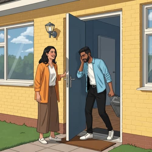 Cheerful Meeting Between Middle-Eastern Woman and South Asian Man