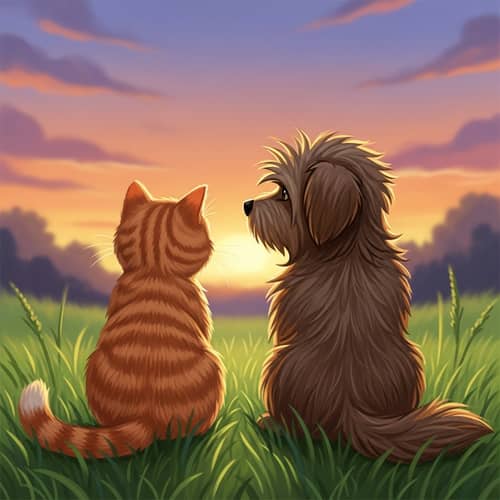 Domestic Peace: Ginger Cat and Brown Dog Befriended in Harmony