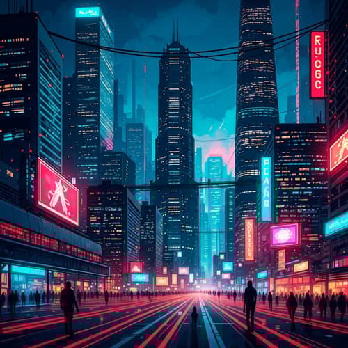Vibrant Cyberpunk Cityscape | Urban Jungle Digital Painting