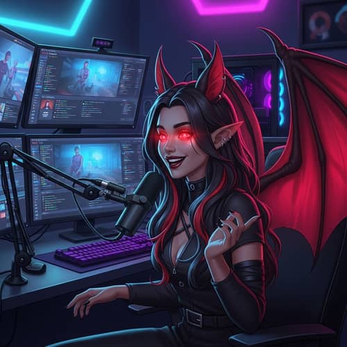 Engaging Succubus YouTube Blogger with Ruby Eyes and Crimson Wings
