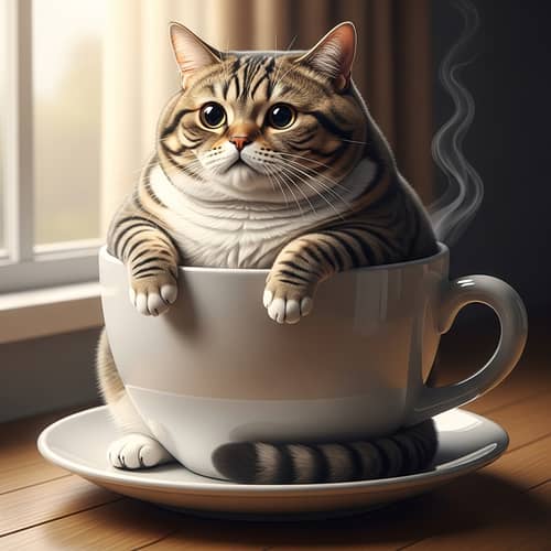 Chubby Cat in Coffee Cup | Cozy & Inviting Scene
