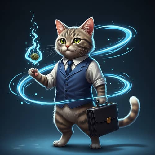 Sophisticated Business Cat Caricature | Elegant Feline in Blue Waistcoat