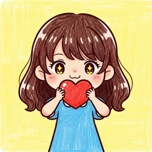 Chibi-Style Girl with Heart in Hair | Cartoon Drawing