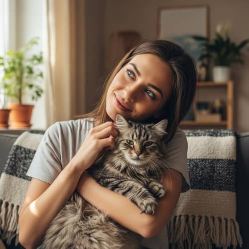 Girl with Blue Eyes Holding Cat | Cozy Homely Scene