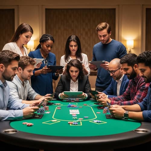Diverse Group Playing Poker on Colorful Table