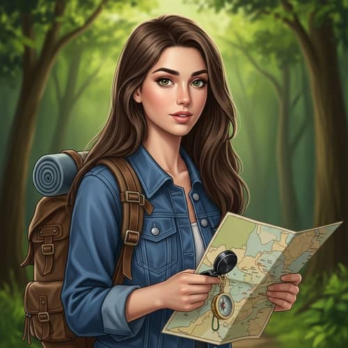 Adventurous Woman Portrait in Lush Green Forest