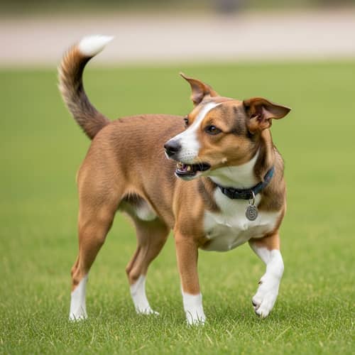 Cute Dog Playfully Biting Tail - Funny Pet Image