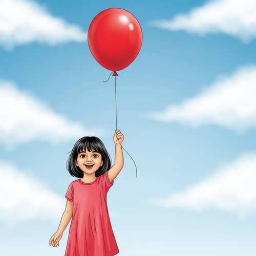 Joyful South Asian Girl with Ruby-Red Balloon